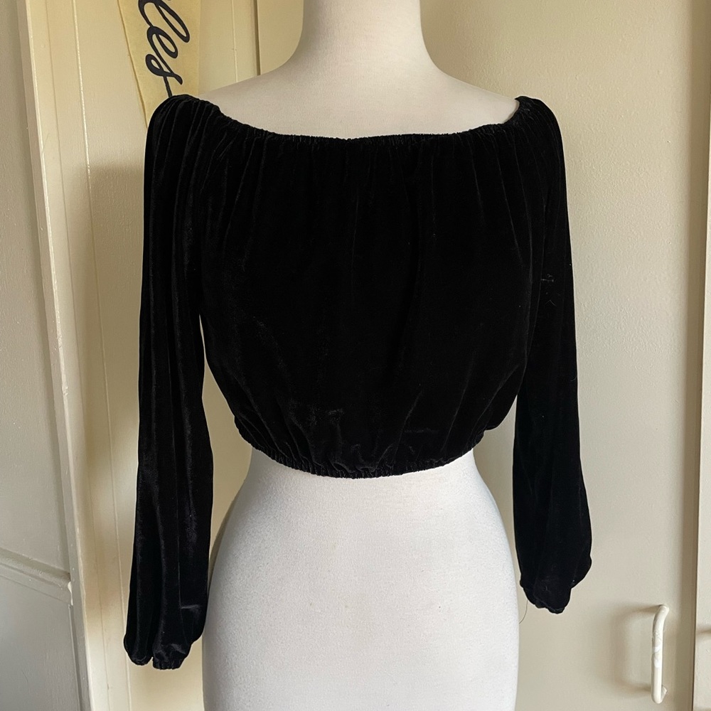 Black velvet pinup peasant top vintage retro style classic size large